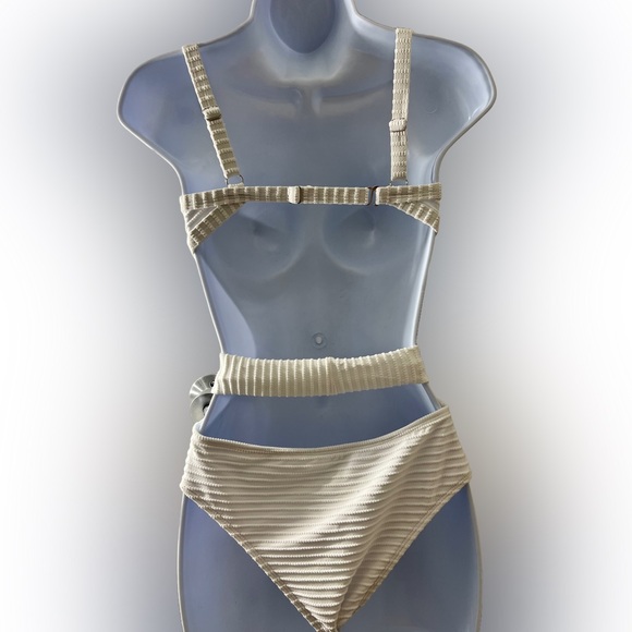 White Ribbed Push Up Cut Out Swimsuit - Picture 5 of 15